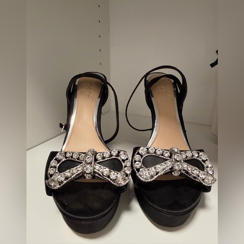 Black Heels with Rhinestone Bow